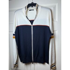 Murano Mens Full Zip Sweater Large Navy Cream Colorblock Striped Mock Neck Knit